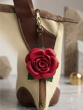 Red Leather Rose Zipper Pull handmade. PRICE IS FINAL